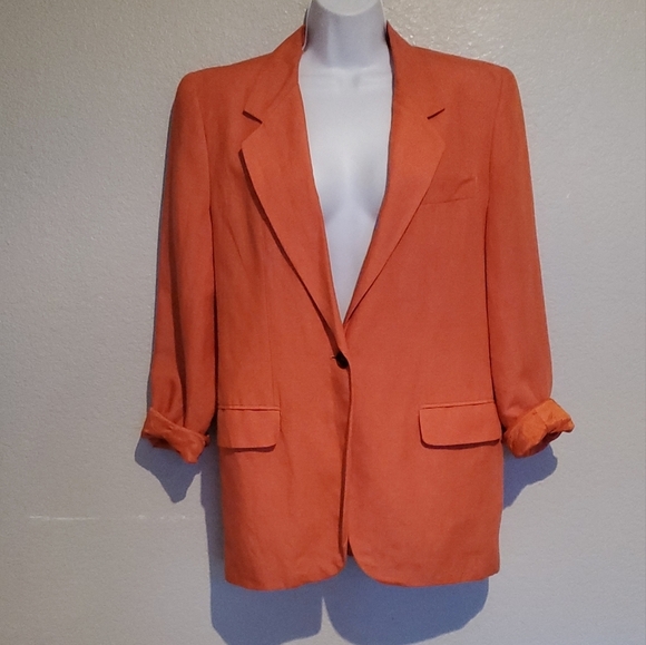 The Limited Coral Linen Blend Relaxed Oversized Notched Blazer Jacket Size Small - Picture 4 of 10